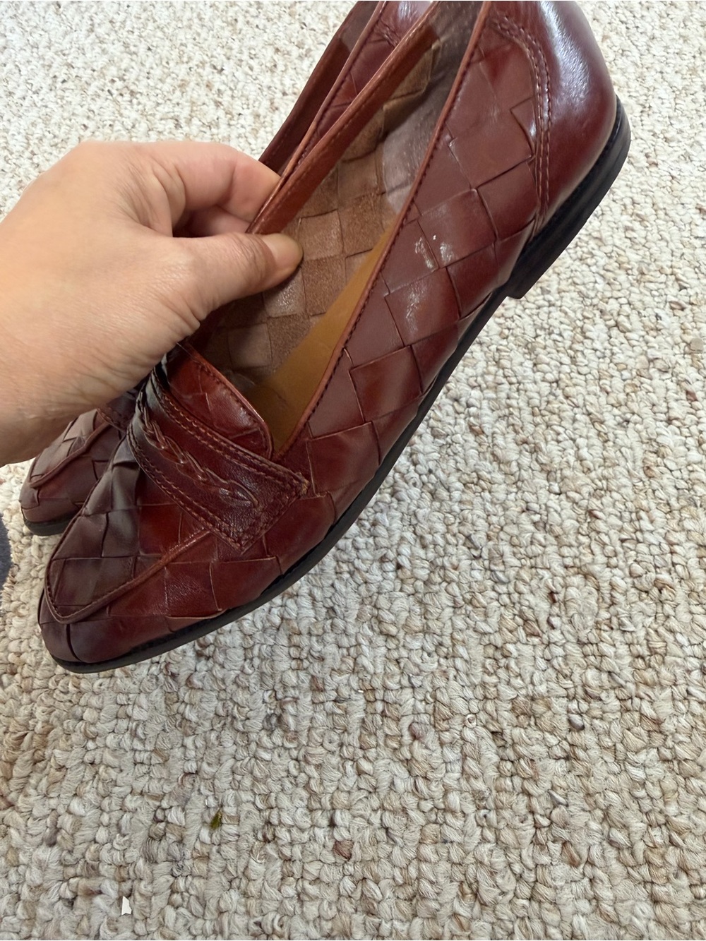Pappagallo Woven Leather Penny Loafers in Chestnut Brown size 7.5 - Picture 6 of 6